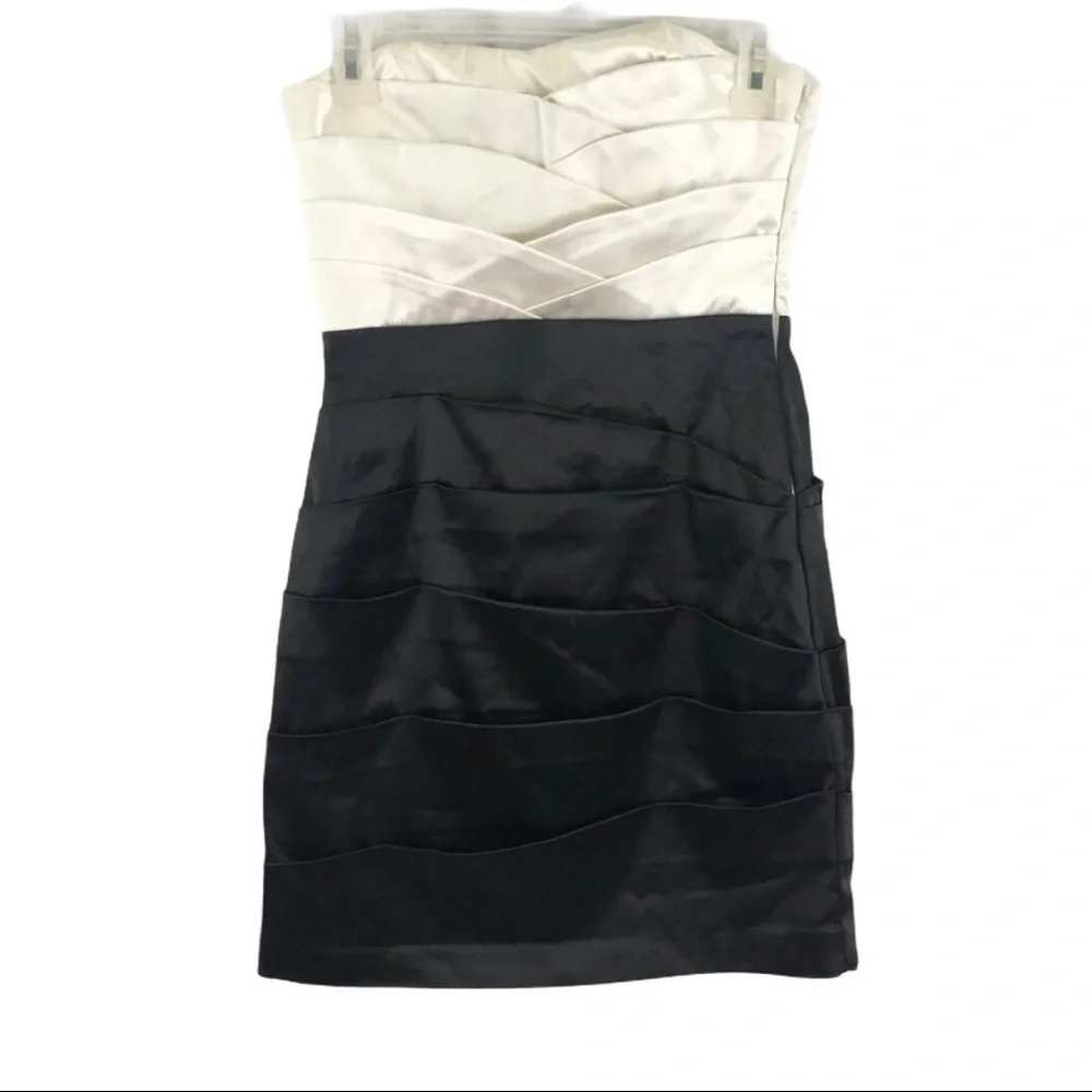As U Wish Womens Strapless Satin Mini Dress Black Cream Tiered I3909J11A3 Size 1